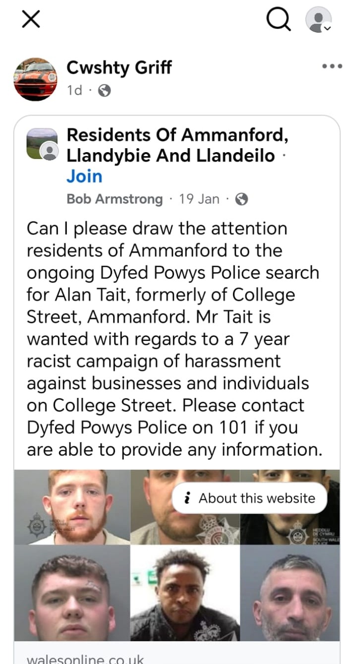 Mr Simon Griffiths reposts the wanted notice