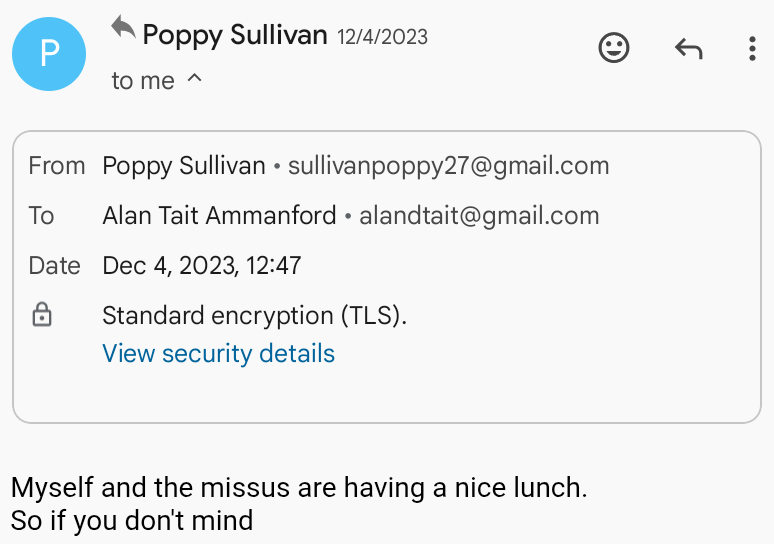 Poppy Lambert lunch email