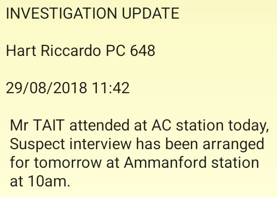 Document showing police communication